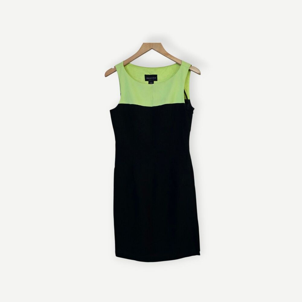 Connected Apparel Women's Size 8 Lime Green & Black Sleeveless Midi Dress